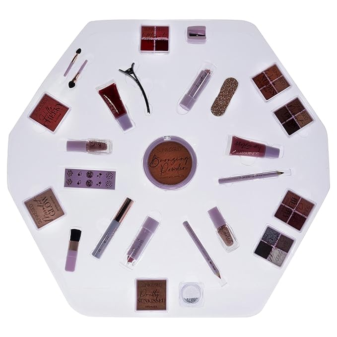 Sunkissed Christmas 25 Days of Beauty - Face, Lips and Eye Makeup - 2 Nail Polishes and 3 Cosmetic Brush Applicators - Vegan Formula - 25 Makeup Products and Accessories - 1 pc Gift Set-VivaGrace Women
