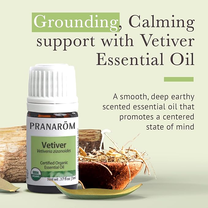 Pranarom USDA Certified Organic Vetiver Essential Oil (5ml), 100% Pure Undiluted Therapeutic Grade from Haiti & Madagascar for Aromatherapy, Diffuser, Calming, Relaxation, DIY, Massage Oil-VivaGrace Women