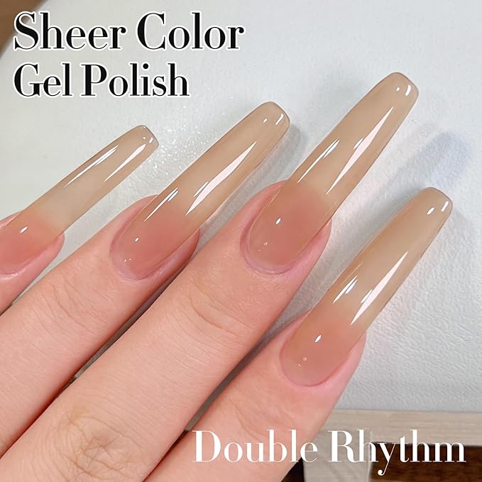 Double Rhythm 0.5Oz Translucent Gel Polish Sheer Neutral Natural Light Milky Same Color Same Bottle 15ML Jelly Nail Art DIY at Home (Nude-A1372)-VivaGrace Women