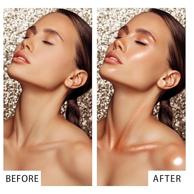 Shimmer Body Oil, Face and Body Liquid Luminizer Waterproof Moisturizing, Light Shimmer Glow Illuminator, Smooth Body Highlighter Makeup Liquid Body Shimmer (3# Bronze Gold)-VivaGrace Women
