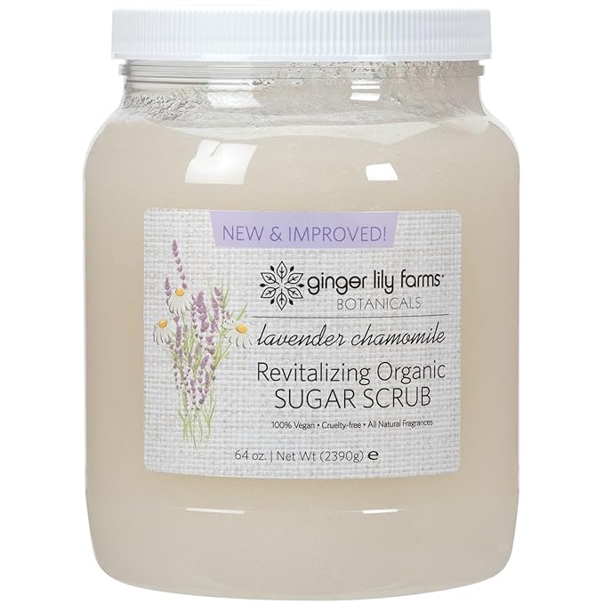 Ginger Lily Farms Botanicals Revitalizing Organic Sugar Scrub, All-Natural Skin Exfoliating Sugar Crystals, 100% Vegan & Cruelty-Free, Lavender Chamomile, 64 oz.-VivaGrace Women