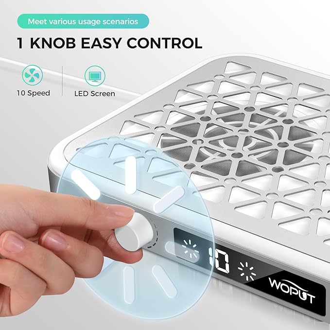 Professional Nail Dust Collector, 1600PA Portable, 10 Speeds, Disposable Filter Papers (30 Pcs), Matte White, Modern, Lightweight, Nail Vacuum for Home & Salon-White-VivaGrace Women