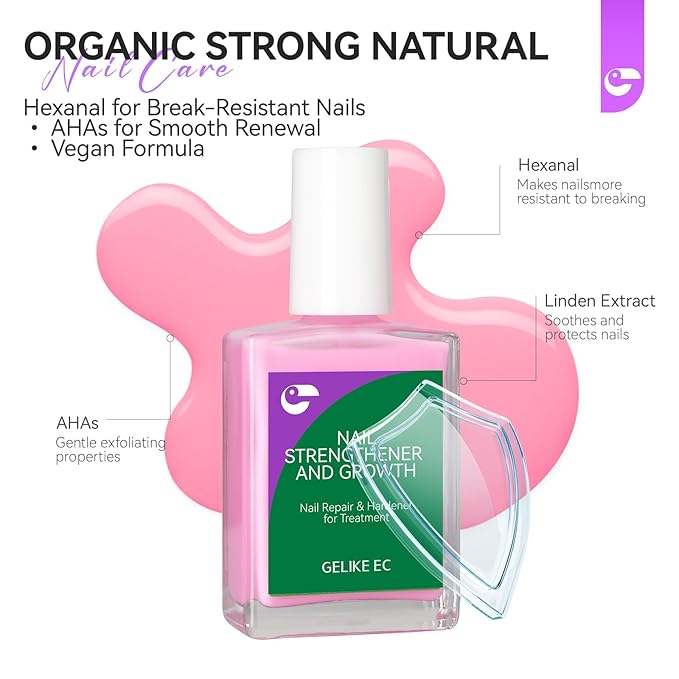 gelike ec Nail Ridge Filler and Strengthener Polish: Pink 6 in 1 Natural Nail Hardener Extra Strong and Growth - Long Lasting Nail Repair for Damaged Nails - For Daily Work Home Salon