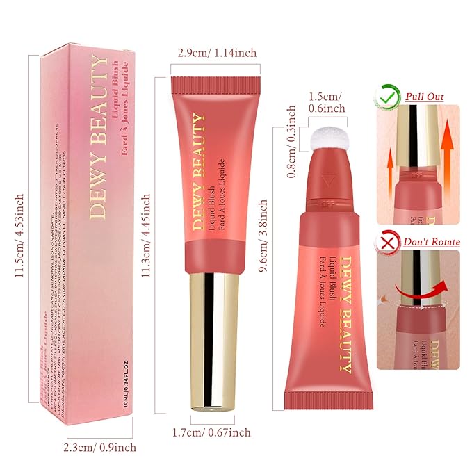 Liquid Blush Makeup Wand, Cream Liquid Blush with Cushion Applicator For Cheeks Tint, Natural-looking, Glow Dewy Finish, Weightless Blendable Liquid Blush Stick | #102 ENERGETIC-Coral Orange-VivaGrace Women