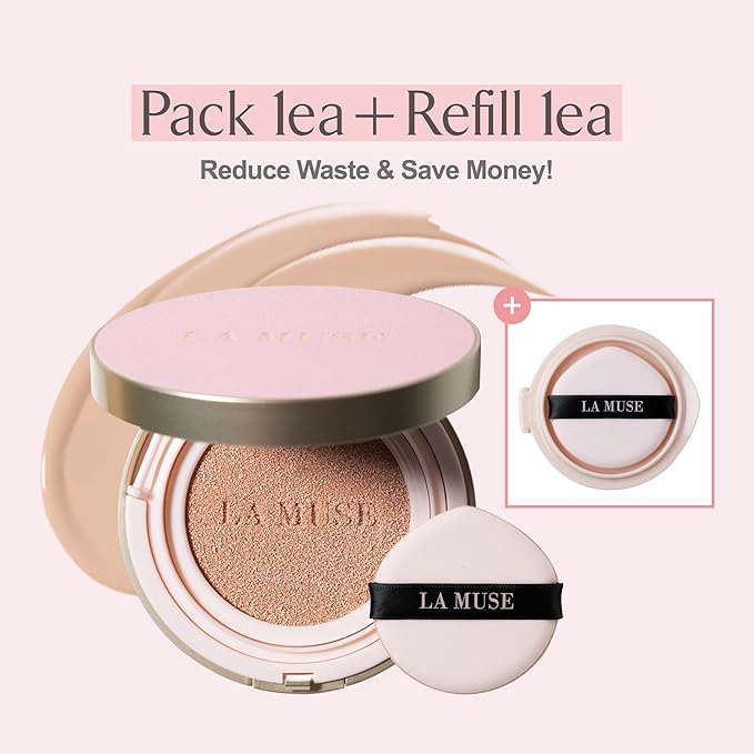 LA MUSE Korean Cushion Foundation, #21 Light Beige(2 Packs) | Lightweight, Breathable but Perfect Blemish Cover for Summer | Long-Lasting, Korean Foundation with Radiant Dewy Finish | Skin Hydrating-VivaGrace Women