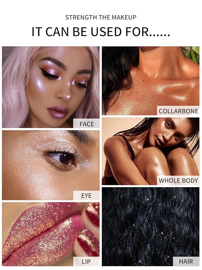 AKARY Shimmer Highlighter Powder, Fairy Polvo De Hadas Highlighter Powder & Blush Stick, Instant Glow Luminizer Duo, Glitter Body Face Hair High Gloss Stick, Sparkle Smudge-Proof Highlighter Stick Party Makeup (B1- #2)-VivaGrace Women