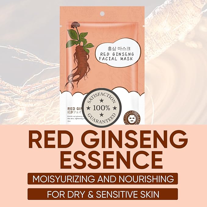10Pack Sheet Face Masks Skincare for All Skin Types, Moisturizing Hydrating Face Masks Suitable for Sensitive Skin, Red Ginseng Face Masks for Wrinkles, Fine-Lines, Firmness and Elasticity-VivaGrace Women