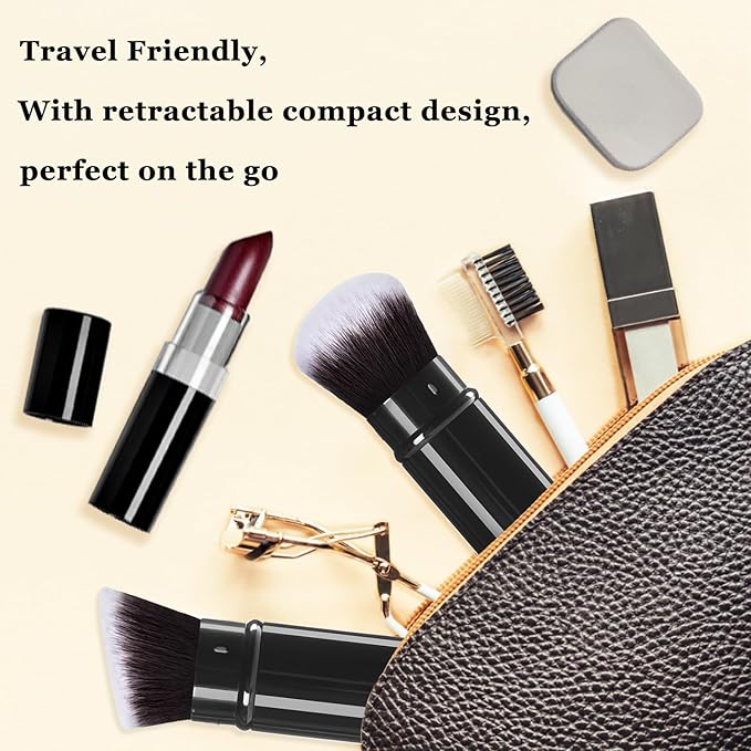 Makeup Brush 2 Pack, Retractable Travel Kabuki Powder Makeup Brush, Foundation Face Blush Brushes for Blending Liquid, Blush, Bronzer, Buffing, Sunscreen,Flawless Cosmetics-VivaGrace Women
