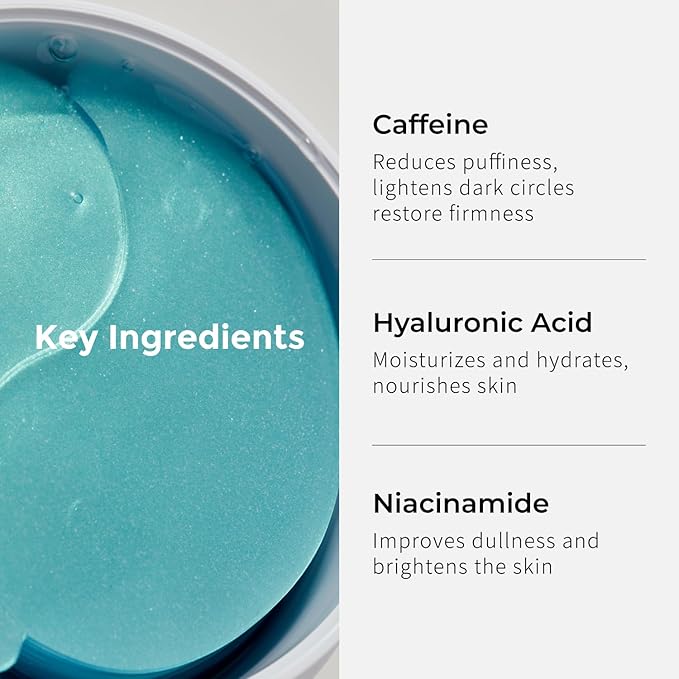 Under Eye Patches Caffeine & Hyaluronic acid (60pc), Eye Patches for Puffy Eyes, Dark Circles, Under Eye Bags, Fine Lines ㅣ Paraben free, Korean Skincare-VivaGrace Women