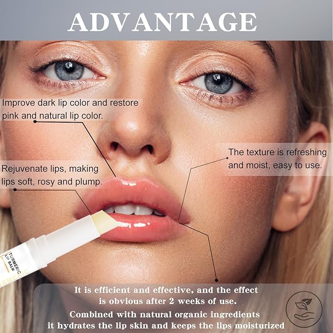 Organic Turmeric Lip Balm All-Day Moisturizing, Balancing, Soothing for Dry Lips Lip Balm With Turmeric Root Natural Ingredients Even Lip Tone 5g-VivaGrace Women