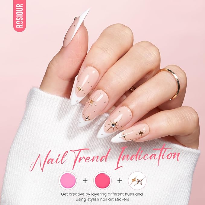 Gel Nail Polish Kit with U V Light, Hema-Free White Light Nude Pink Summer Gel Polish Set with Base & Top Coat Chrome Nail Powder, 4 Colors Mini Salon Nail Art Starter Gift for Women Girl-VivaGrace Women