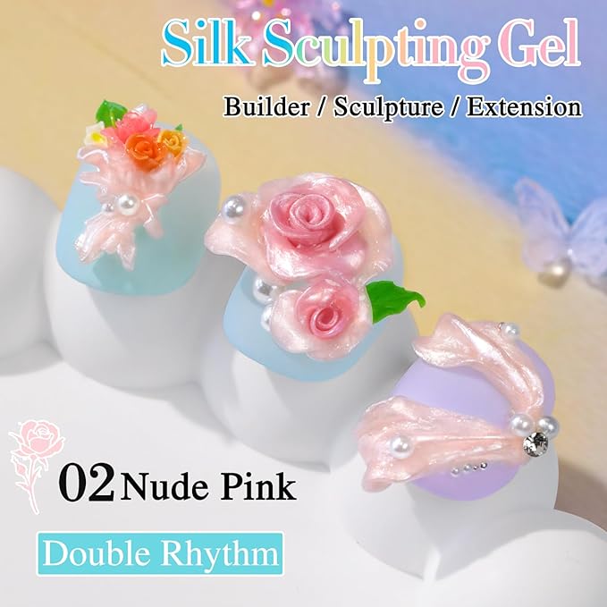Double Rhythm 3D Nail Gel Pearl Solid Sculpting Gel for Nail Art Non-Sticky Hard for Building Carving Molding Extension Soak Off UV/LED Nail Art Salon Home DIY 0.5 Oz (Nude-Silk 02)-VivaGrace Women