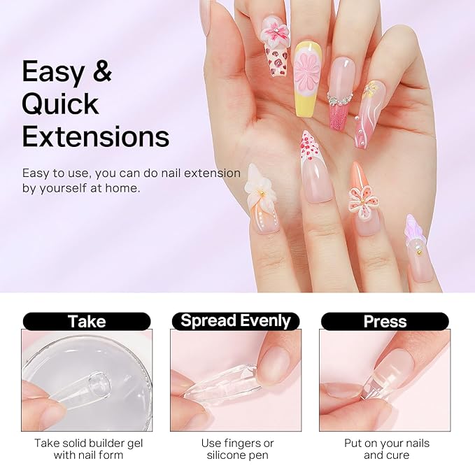 MIZHSE 2PCS 60g Clear and White Solid Builder Gel for Nails, 3D Sculpting Gel for Nail Art with Gold Silver Chrome Powder Nail Form Molding Builder Gels Kit for Women Home DIY Manicure-VivaGrace Women