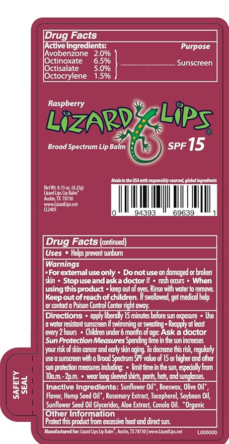 Lizard Lips SPF 15 Lip Balm (Raspberry)-VivaGrace Women