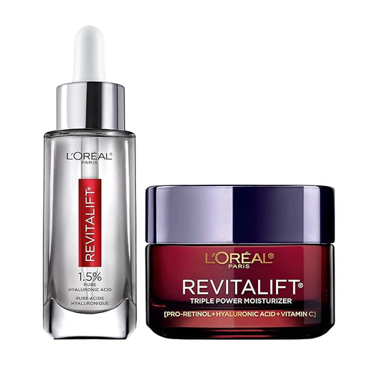 L'Oreal Paris Revitalift 1.5% Pure Hyaluronic Acid Face Serum + Triple Power Anti-Aging Face Moisturizer, 1 kit-VivaGrace Women