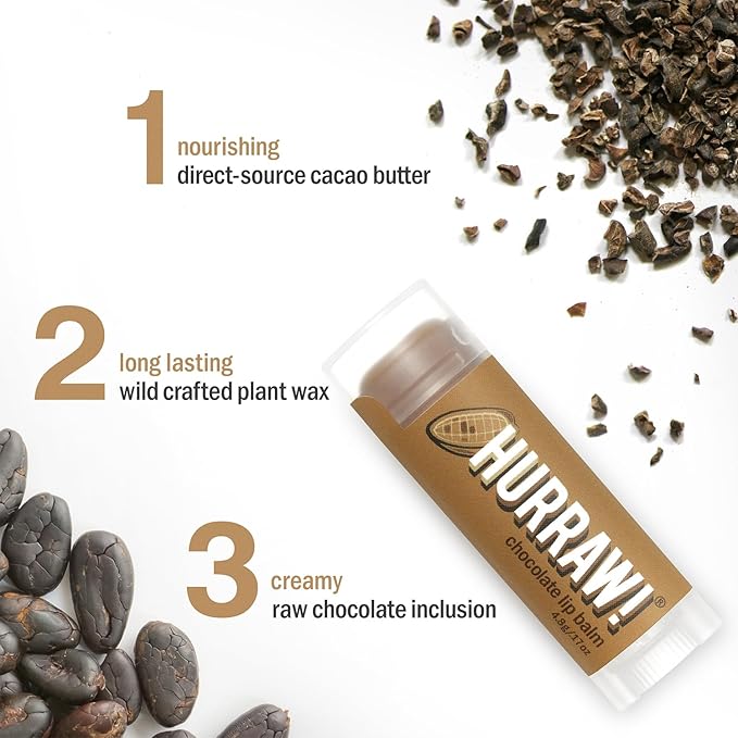 Hurraw! Chocolate Lip Balm, 3 Pack: Organic, Certified Vegan, Cruelty and Gluten Free. Non-GMO, 100% Natural Ingredients. Bee, Shea, Soy and Palm Free. Made in USA-VivaGrace Women