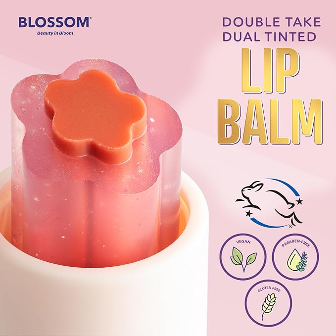 Blossom Double Take Flower Shaped Dual Tinted Moisturizing Lip Balm with Shea Butter, 0.13oz/3.6g, Pink Shimmer-VivaGrace Women