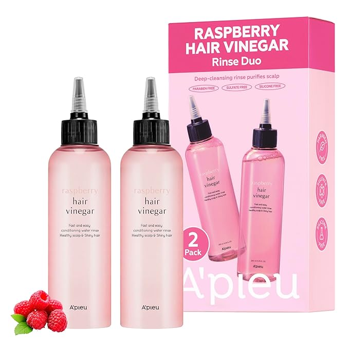 A’PIEU Raspberry Hair Vinegar Duo Set – 2 Pack Clarifying Scalp Cleanser & pH Balancing Hair Rinse, Removes Buildup & Dandruff, Detox Treatment for Oily Scalp, K-Beauty Hair Care, 6.76 fl oz x 2-VivaGrace Women