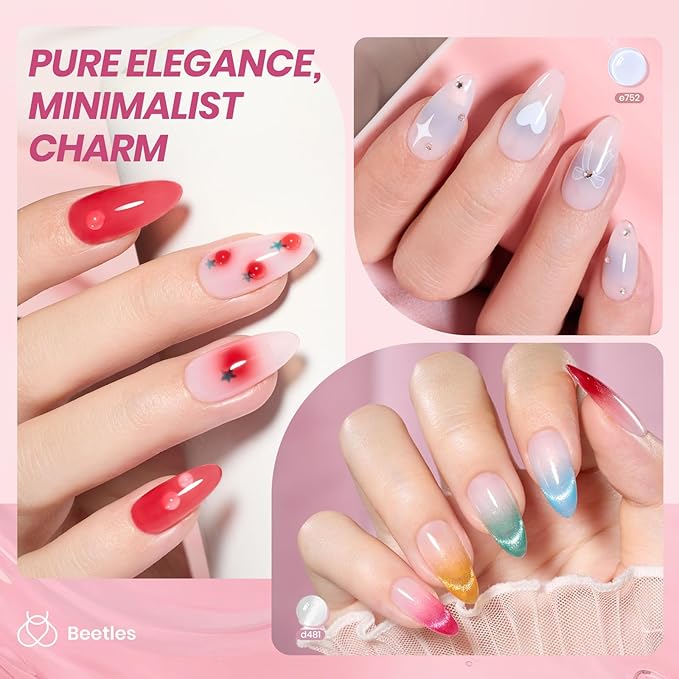 Beetles Jelly Gel Nail Polish Set, 53PCS 36 Colors Jelly Pink Milky White Red Black Blue Green Silver Cat Eye Base Glitter Glossy Matte Top Coat Crystal Ice Collection French Nails Gift for Women-VivaGrace Women