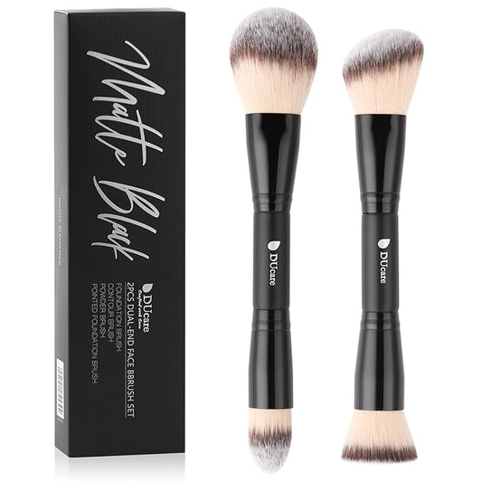 DUcare Makeup Brushes Duo End Foundation Contour Powder and Buffer Brush Bronzer Double Makeup Brush Set 2Pcs black-VivaGrace Women