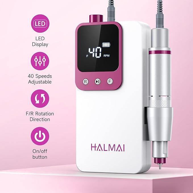 Electric Nail Drill Professional, Portable Nail File for Acrylic Gel Nails, Cordless Rechargeable Ultra Power Nail Drill Kit 40000RPM, HMC320 Salon-Grade Efile Nail Machine (White)-VivaGrace Women