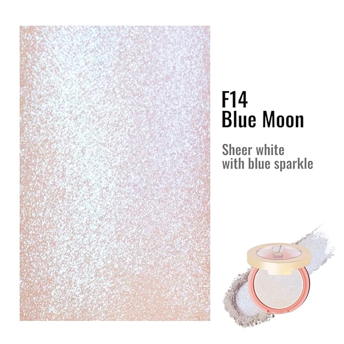 Oulac Luminisers Blush Face & Eyeshadow 2 in 1 Glow,Brighten Skin As Highlighter Makeup, Shimmer Blusher,Buildable and Vegan Cosmetics,4.8g F14 Blue Moon-VivaGrace Women