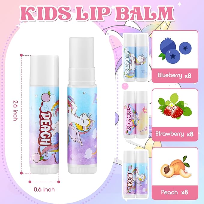 24 Pcs Unicorn Lip Balm Back to School Gift Unicorn Party Favors Lip Balm for Girls Birthday Party Favors Lip Gloss for Kids Gifts for Kids Fruity Favors Unicorn Gift for Cute Girls-VivaGrace Women