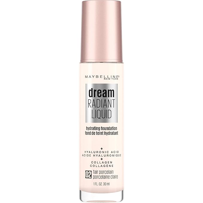 Maybelline Dream Radiant Liquid Medium Coverage Hydrating Makeup, Lightweight Liquid Foundation, Fair Porcelain, 1 Count-VivaGrace Women