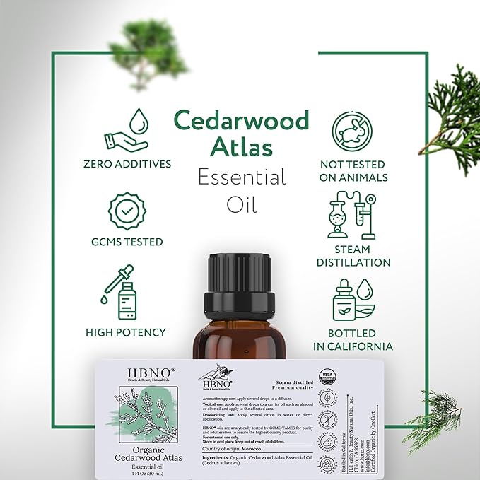 HBNO California Bottled Organic Cedarwood Essential Oil 1 fl oz (30ml) - USDA Certified Organic Cedarwood Essential Oil for Aromatherapy, Soap Making, DIY, Fragrances, Diffuser-VivaGrace Women