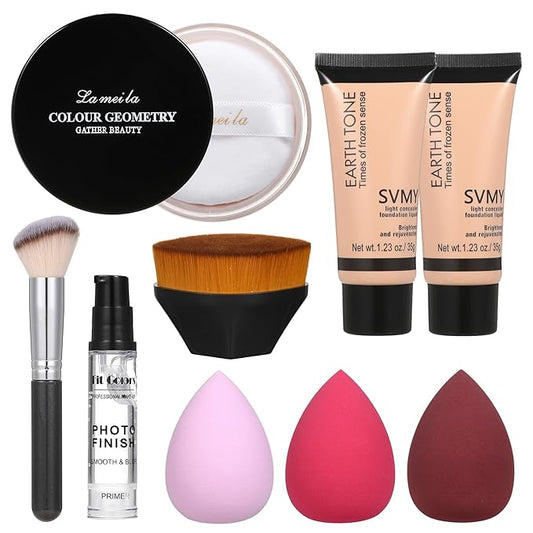 Foundation Liquid Full Coverage Matte Oil Control Concealer with Face Primer & Makeup Brush & Makeup Sponges-VivaGrace Women