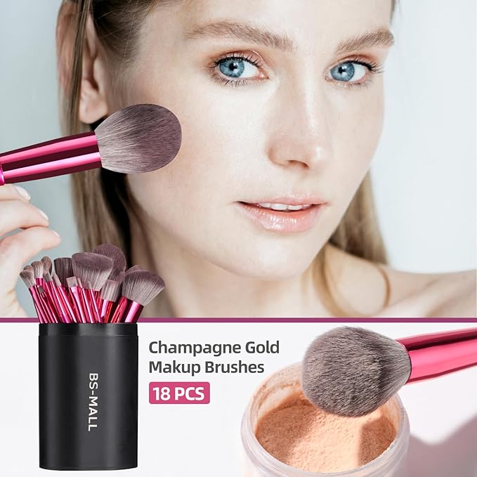 BS-MALL Makeup Brush Set 18 Pcs Premium Synthetic Foundation Powder Concealers Eye shadows Blush Makeup Brushes with black case-VivaGrace Women