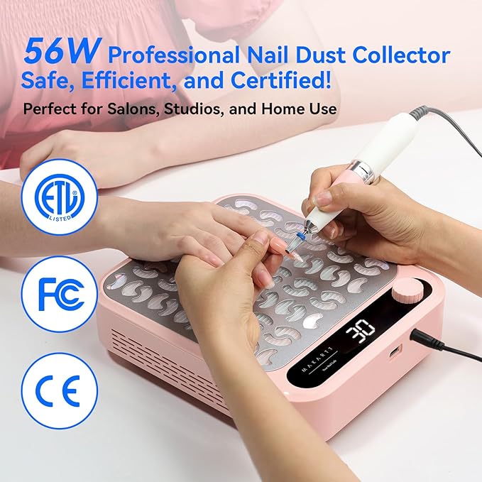 Makartt Nail Dust Collector - Professional Powerful Suction Larina Vacuum Fan Dust Cleaner with LED Display, Adjustable Speed, Reusable Filter for Acrylic Nails Polishing Manicure Salon Home Pink-VivaGrace Women