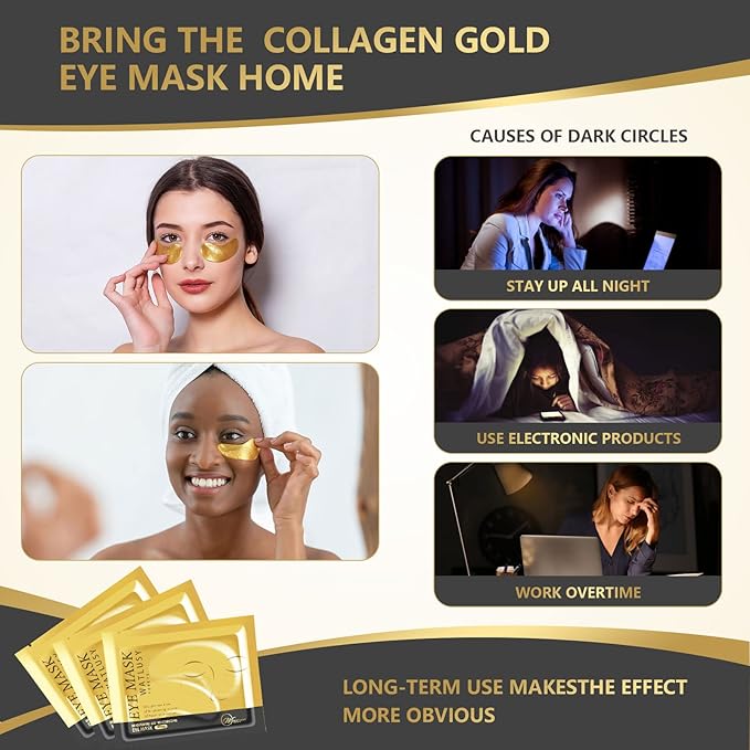 24K Gold Eye Mask, 30 Pairs, Natural Anti-aging Eye Pads for Puffy Eyes, Dark Circles, and Eye Bags with Amino Acid & Collagen, with Revitalize and Hydrate Your Skin-VivaGrace Women