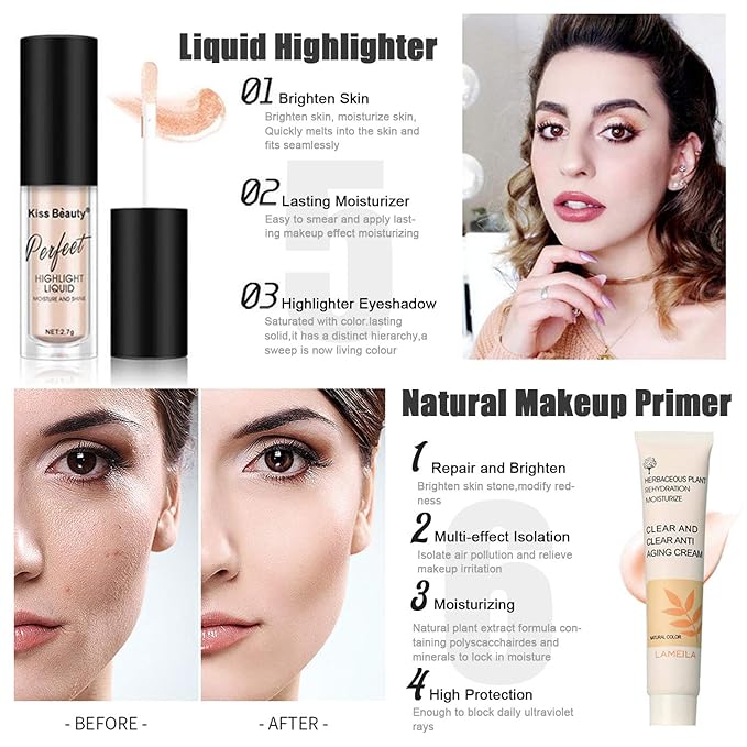 All in One Makeup Kit for Women Full Kit, includes 12 Colors Eyeshadow, 5PCS Brush Set, Eyebrow Pencil, Eyeliner & Mascara, Contour Stick, Primer & Liquid Highlighter With Cosmetic Bag Makeup Set-VivaGrace Women