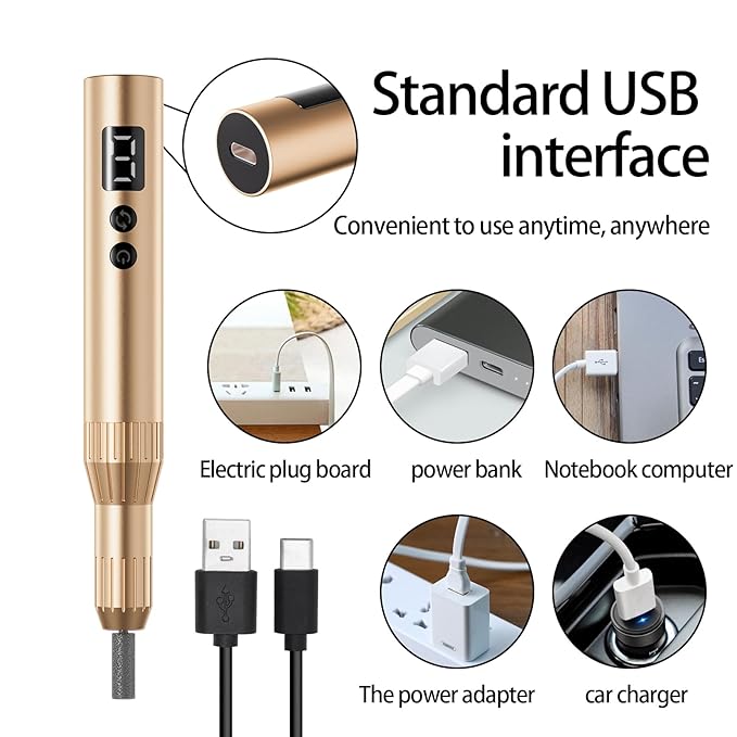 Electric Nail Drill Professional Machine Efile Manicure Pedicure Tools Portable File for Acrylic Gel Dip Powder Nails Salon Use Manicure Pedicure Nail Supplies (Gold)-VivaGrace Women