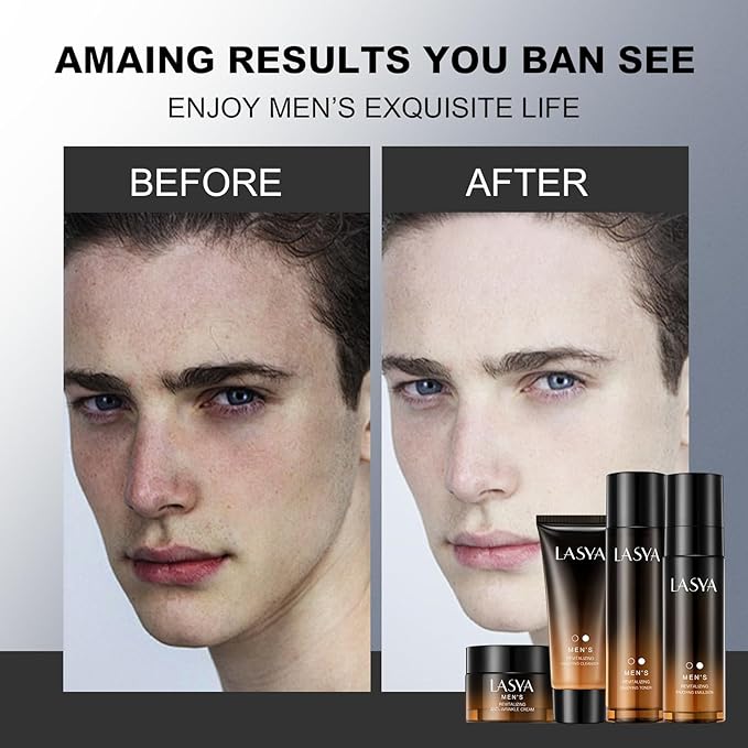 Anti Aging Skin Care Set for Men,Reduce Wrinkles & Hydrate Mens Skin Care Kit Cleanser,Toner,Lotion,Face Cream,Complete Skincare Process for Men Unique Skin Care Sets & Kits(4-Pcs)-VivaGrace Women
