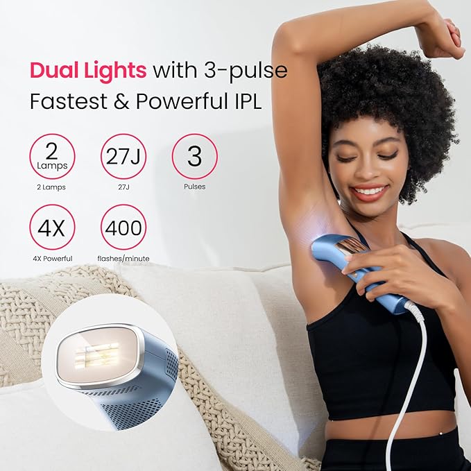 IPL Laser Hair Removal for Women and Men, 2 Lights, 2℃, 16.6 cm² Sapphire Ice Cooling for Sensitive Skin, 4-Pulse Mode for Ingrown Hair, Bikini, Face, Body Permanent Epilator Home Hair Removal Device-VivaGrace Women
