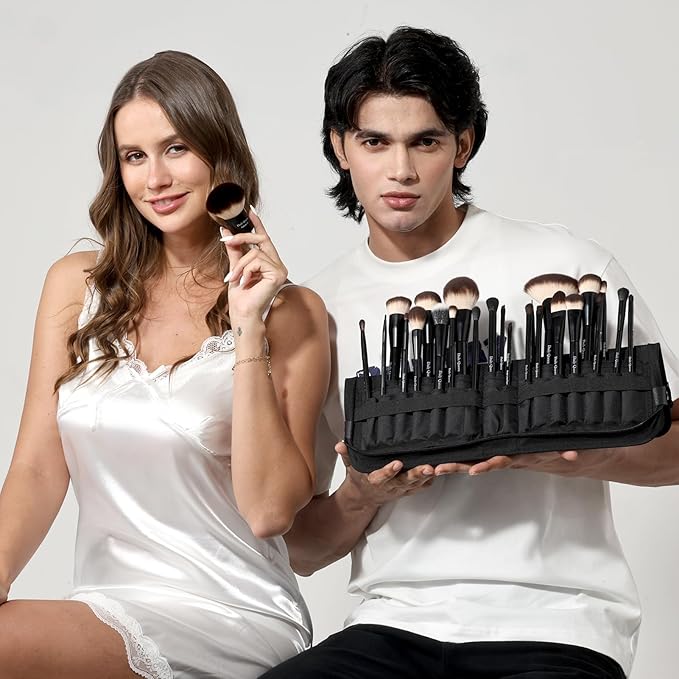25 pcs Makeup Brush Set Holder Black Professional Kabuki Powder Concealers Eye shadows Blush Eyeliner Eyebrow Contour Eye blending Brushes (25pcs brush with box)-VivaGrace Women