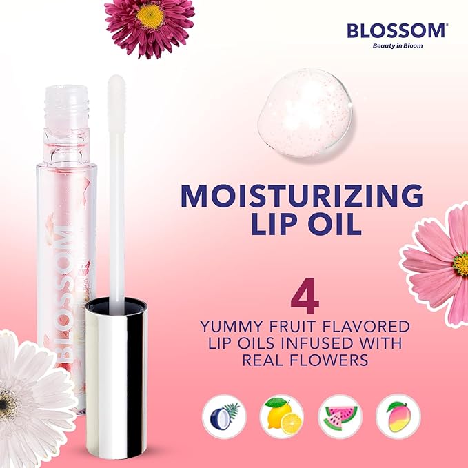 Blossom Moisturizing and Hydrating Shimmer Sparkle Lip Oil with Olive Oil + Grape Seed Oil, Infused with Real Flowers, 6g, Holiday Stocking Stuffer, 2 pack, Coconut/Watermelon-VivaGrace Women