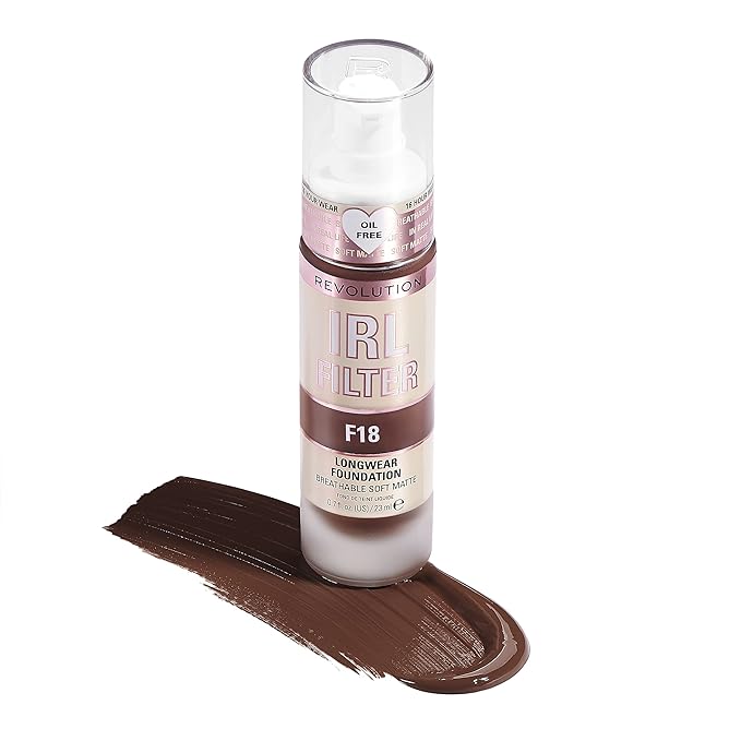Revolution Beauty, IRL Filter Longwear Foundation, Soft & Breathable Formula, Medium to Full Coverage, Matte Finish, F18, 0.7 Fl. Oz-VivaGrace Women