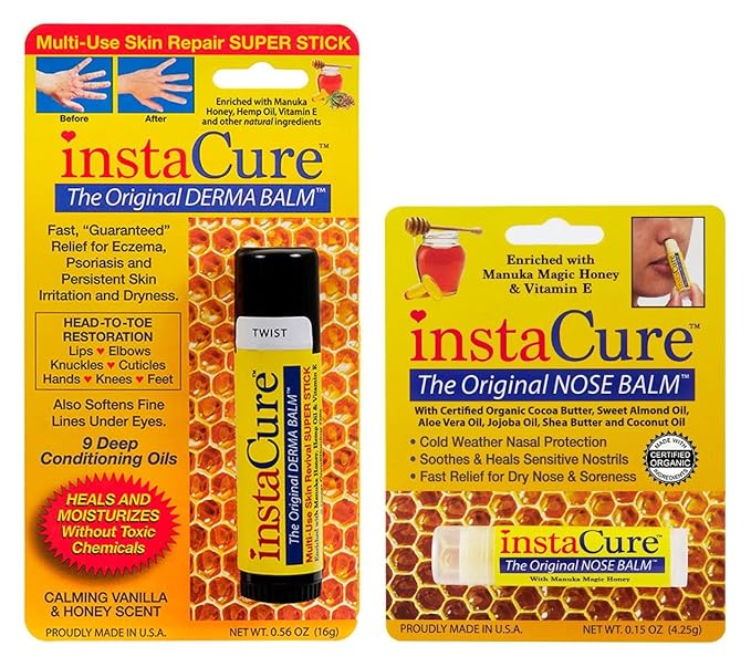 InstaCure's Original Nose Balm with Manuka Honey. Fast Relief for Cracked, Dry & Sore Noses + InstaCure Original Derma Balm Jumbo-Sized Skin Revival Tube. Soothes & Heals Dry, Irritated Skin-VivaGrace Women