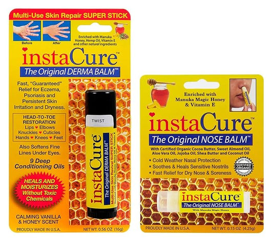 InstaCure's Original Nose Balm with Manuka Honey. Fast Relief for Cracked, Dry & Sore Noses + InstaCure Original Derma Balm Jumbo-Sized Skin Revival Tube. Soothes & Heals Dry, Irritated Skin-VivaGrace Women