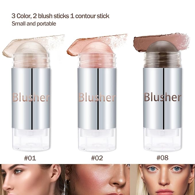 Boobeen Blush Stick Highlighter Makeup Stick Matte Contour Stick, Lightweight Cheek Blush Cream Shimmer Contouring Stick, Waterproof Multi Stick for All Skin Smooth & Natural-VivaGrace Women