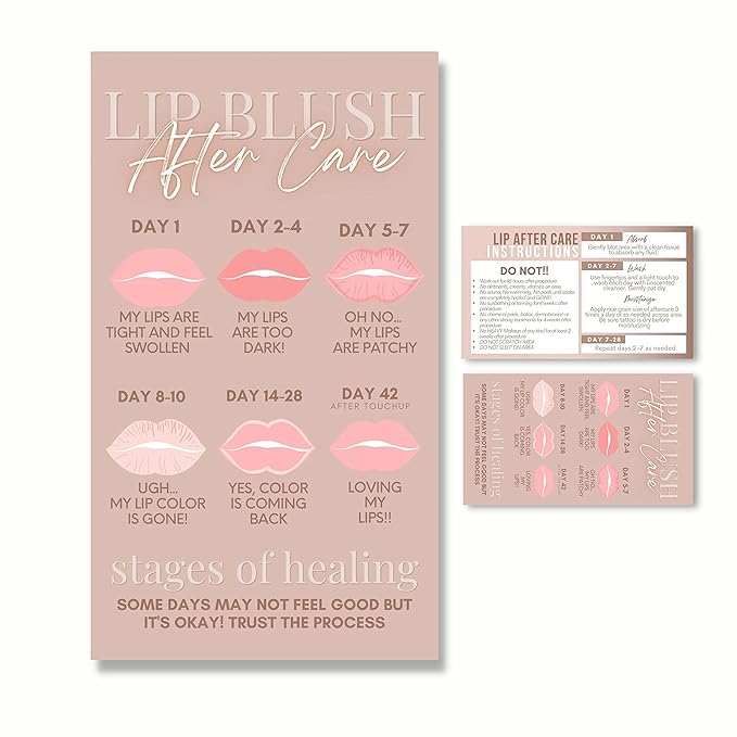 Lip Blush Aftercare Instruction Cards | 55 Pack | 2x3.5” inch Business Card Size | Lip Blush Supplies-VivaGrace Women