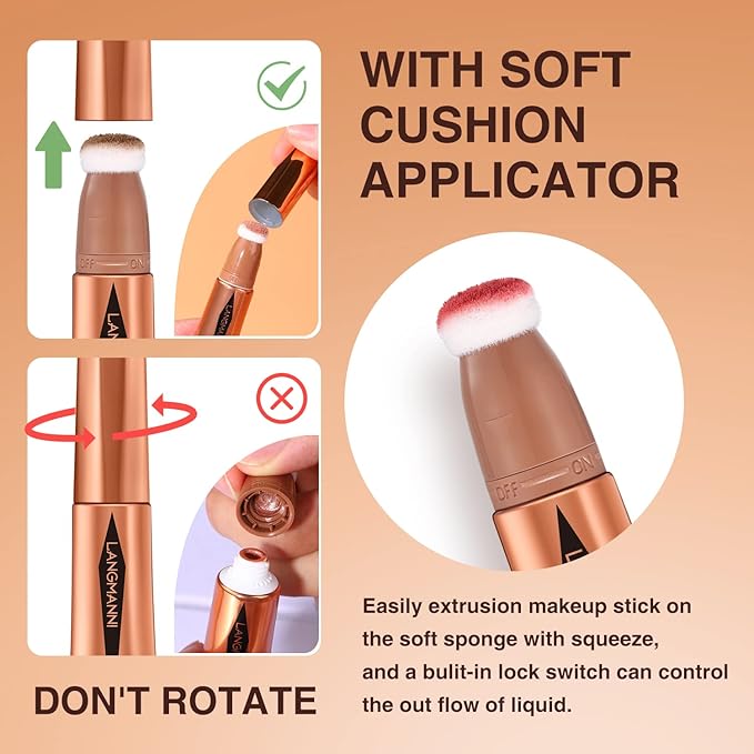 LANGMANNI Liquid Contour Beauty Wand, Face Concealer Contouring,Highlighter,Blusher Stick with Big Cushion Applicator.Cream Contour Stick For Finish Face Contour Makeup. (#04 Blush+#05 Highlighter)-VivaGrace Women