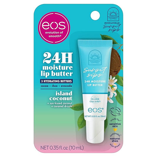 eos Sunset Sips Lip Butter Tube- Island Coconut, 24-Hour Moisture, Overnight Lip Mask, Lip Care Products, 0.35 fl oz-VivaGrace Women