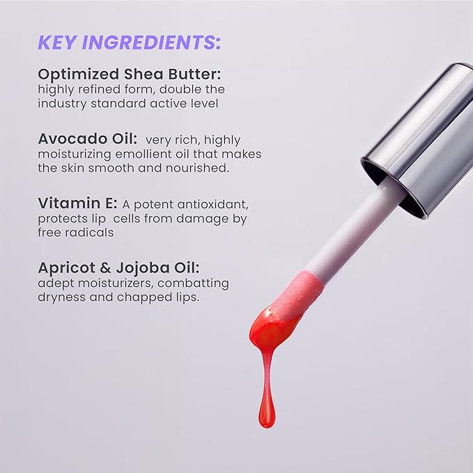 Wonderskin Lip Oil Rehab Serum - Tinted Lip Oil for Women, Hydrating, Moisturizing, and Non-Sticky Bright Red Tint Serum for Dry Lips (Flirt)-VivaGrace Women