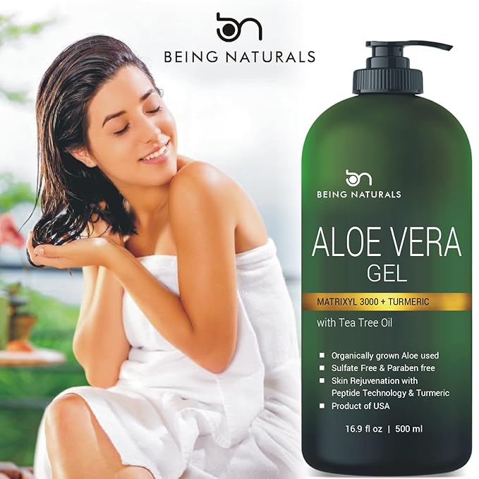 Aloe vera Gel - from 100% Pure Organic Aloe Infused with Matrixyl 3000 (Peptides), Turmeric - Natural Raw Moisturizer for Face, Body, Hair. Perfect for Sunburn, Acne, Razor Bumps 16.9 fl oz-VivaGrace Women