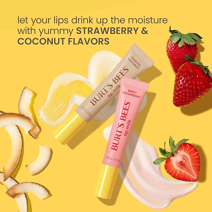 Burt’s Bees Lip Milk, Daily Lip Moisturizer, Sweet Strawberry, Vitamin Enriched Moisturizing Lip Balm with Almond Milk and Jojoba Oil, Hydrating for Softer Lips, 1 Tube, 0.34 Fl Oz-VivaGrace Women