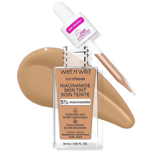 wet n wild Bare Focus Skin Tint, 5% Niacinamide Enriched,Buildable Sheer Lightweight Coverage, Natural Radiant Finish, Hyaluronic & Vitamin Hydration Boost, Cruelty-Free & Vegan - Cocoa-VivaGrace Women